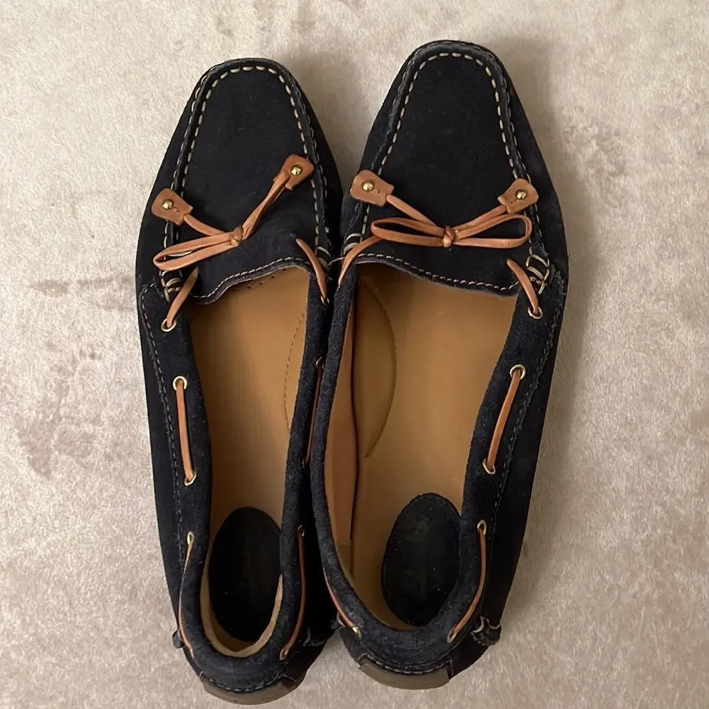 Clark’s Artisan Sz 9 Navy Suede Leather Rubber Sole Loafers EUC - Picture 3 of 10